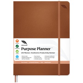 Purpose Planner Notebook B5 Hardcover 7.5”x9.8”- Tan Undated Daily, Weekly, and Monthly Planner 2024-2025 - Productivity & Goal Setting Tool for Work, Home, and Self-Care - ADHD Planner & Journal for Adults