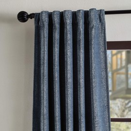 MARTHA STEWART Naples Chenille Solid Back Tab Window Curtain Panel Pair, 95", Navy