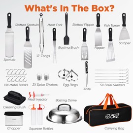 Commercial Chef Blackstone Griddle Accessories Kit - Blackstone Accessories - Hibachi Flat Top Griddle Accessories for Weber Griddle - Griddle Spatula - Grill Accessories - Chef Accessories - 36PC