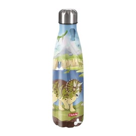 Step by Step Insulated Stainless Steel Drinking Bottle "Dino Tres Blue - Green, for Carbonated Drinks, Leak-Proof with Screw Cap, 100% Recyclable, for School and Leisure, 0.5 Litre