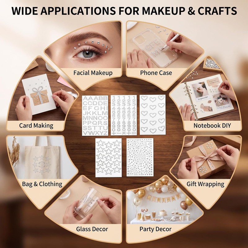 ECHO‑OVE 5 Sheets Hair Body Face Gems Rhinestone Stickers