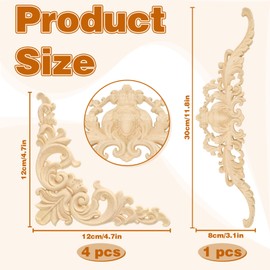 5pcs Wooden Appliques for Furniture, DIY Wood Appliques and Onlays, Wood Carved Applique for Furniture Decoration (Beige)