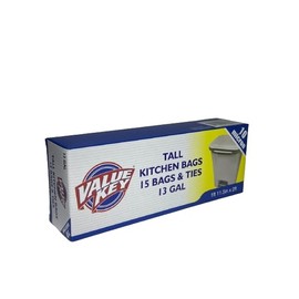 Generic Durable 13 Gallon Trash Bags, Pack of 15, with Ties for Easy Handling, White