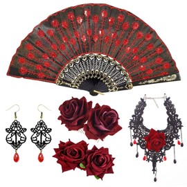 MLPKOI Rose Flower Blumen Haarspangen Haarklammern Haarspange Clip Fabric Hollowed Handheld Folding Fan Rutschfeste Haarklammer Blume Hawaii Haarspange Blume für Frauen Große Flower Hair Clip