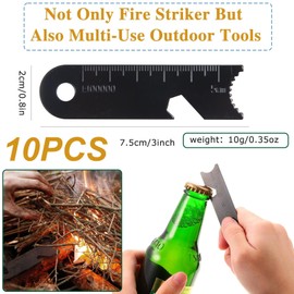 Eowppue 10 Pcs Flint Scrapers - Durable Ferro Rods with Integrated Bottle Openers, Survival Gear for Camping, Hiking | Reliable Flint Scrapers