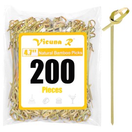200PCS Cocktail Picks Bamboo Skewers for Appetizers, Fancy Toothpicks for Appetizers, 4.7 Inch Long Decorative Knot Bamboo Cocktail Sticks for Party Drinks Food Fruit Charcuterie Boards Accessories