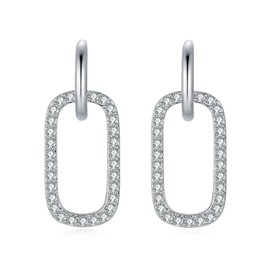 RoseJeopal Sterling silver Dangle Stud Earrings, Silver Stud Earrings for Women, Hypoallergenic Rectangle Hanging Large Earrings Studs, Jewellery Gift for Women Ladies