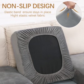 hyha Velvet Couch Cushion Covers, Stretch Sectional Couch Covers L Shape, Chaise Lounge Covers, Sofa/Couch Seat Covers, Couch/Sofa Cushion Covers for Sectional Sofa(Chaise Cover, Grey)