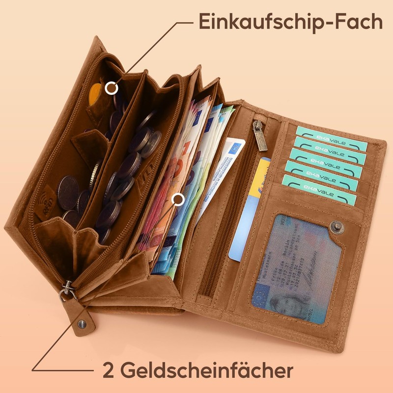 ekavale Women's Large Long Wallet with Press Stud and RFID