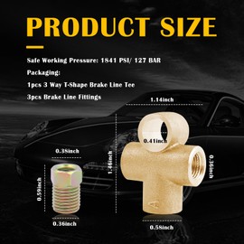 T-Shape 3 Way Brake Line Tee Union,Copper Brake Line Fittings with 3 Inverted Male Nuts for Connecting 3/16-Inch Pipe,Professional Brake Line Union Car Accessories