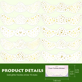Wugbc Gold Glitter Freckles Face Tattoo 10 Styles, Face Glitter Sparkle Freckles Makeup Patches for Women Festival Rave Outfits Christmas Metallic Fake Freckle Waterproof Temporary Tattoos Sticker