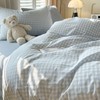 Blue Gingham Duvet Cover Set King Size Plaid Grid Checkered