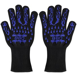 JANKOW Fire Gloves for Grilling, Silicone Oven Gloves Long Great Chose for BBQ, Cooking, Frying,Baking (Blue/Flames)