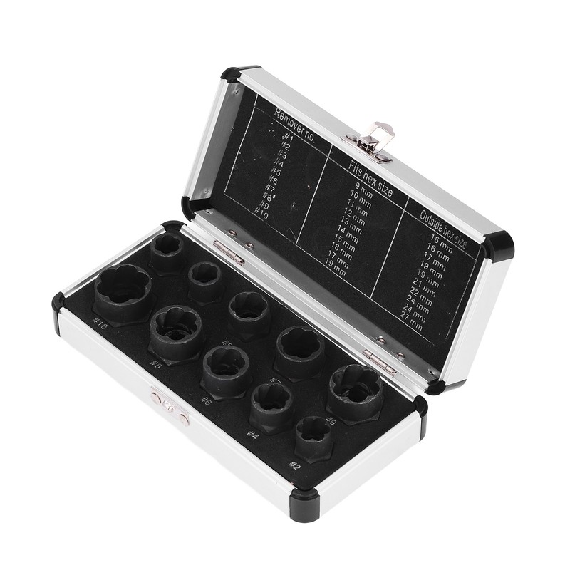 10Pcs Nut Remover Set Stripped Lug Bolt Broken Screw Extractor