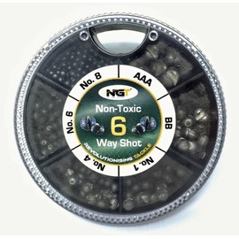 NGT 6 Way Dispenser - Non Toxic Fishing Split Shot - AAA, BB, 1,4,6,8