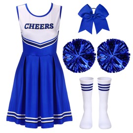Ramede Women Cheerleader Costume Musical Uniform Cheerleader Costume with Striped Socks Bow Hair Accessory Pom Poms(Medium)