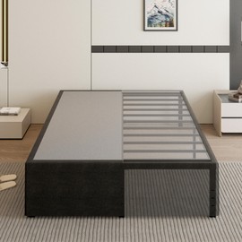 Cieemine 18 Inch Full Size Bed Frame with Black Bed Cover, Metal Bed Frame Full Size No Box Spring Needed, Heavy Duty Mattress Foundation, Easy Assembly, Noise Free