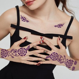 7Pcs Temporary Tattoos Stencils kit for Women, Indian Arabian Fake Tattoo, Safe and Reusable Fake Tattoos for All Ages, Tattoo Stencils for Hand Body Art DIY, Long Lasting Effect Fake Skin
