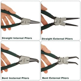 4 Pack 9 inch Snap Ring Pliers Set Heavy Duty Internal/External Circlip Pliers Kit with Straight Bent Jaw Precision Spring Loaded Pliers for Ring Remover Retaining (Green)