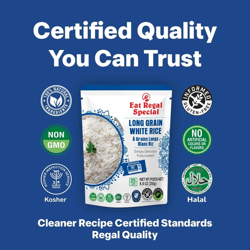 Eat Regal Long Grain White Rice, Non-GMO, Fully Cooked, Microwaveable,