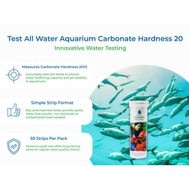 TEST ALL WATER - Aquarium Carbonate Hardness Test Strips | 50 Strips/Pack | Measure KH Levels | Made in UK | For Freshwater & Saltwater Aquariums