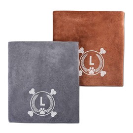 InnoBeta Dog Towels Gifts for Drying Dogs, Pack of 2, Monogrammed Dog Towels, 40 Inch X 23.6 Inch, Perfect Dog Shower & Bath Supplies for Large, Medium or Small Dogs - Initial L
