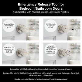 Bedroom/Bathroom Door Steel Emergency Release Tool Compatible with Kwikset Interior Levers and Knobs (6), Gold Color