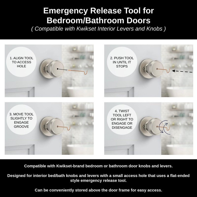 Bedroom/Bathroom Door Steel Emergency Release Tool Compatible with Kwikset Interior