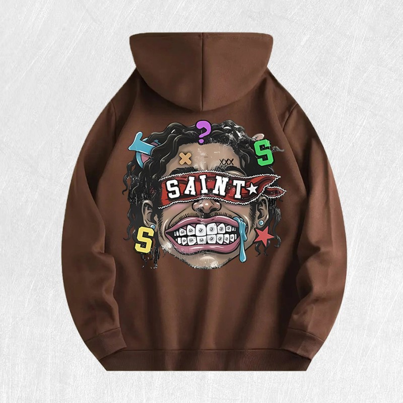 Saint Graphic Hoodie 100% Cotton US Warehouse 6 ColorsColor: Khaki,