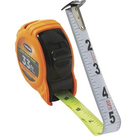 Keson PG181033UB Short Tape Measure with Nylon Coated Ultra Bright Steel Blade (Graduations: 1/10, 1/100 & ft., in., 1/8), 1-Inch by 33-Foot