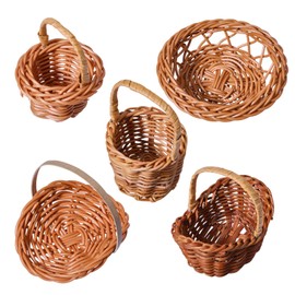 FREEBLOSS 5Pcs Mini Woven Baskets Miniature Rattan Wicker Basket with Handle Mini Picnic Baskets for Party Favor Easter Crafts