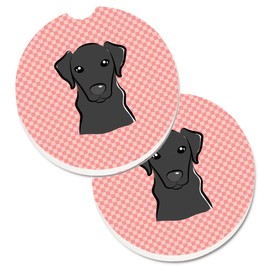 Caroline's Treasures BB1235CARC Checkerboard Pink Black Labrador Set of 2 Cup Holder Car Coasters Absorbent Sandstone Coasters for Car Cup Holders Gifts for Men or Women, Large, Multicolor