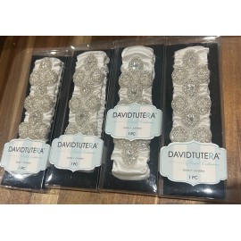 Davud Tutera Bridal Colllection 4 White - Wedding Garter Belts - Rhinestone, Satin, Pearls, Seed Beads- 4 Pack