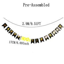 Black Happy 80th Birthday Banner Sign with Shiny Gold Glitter Letters 80 Years Birthday Party Decorations Supplies Anniversary Celebration Backdrop Pre-Assembled