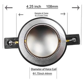 1.75“ (44.4mm) Voice Coil Universal Horn Tweeter Diaphragm Replacement for Mackie Speaker 1701-8, DC10, SR1521z, SRM450, 8 Ohm, D-SRM450 (2 Pack)
