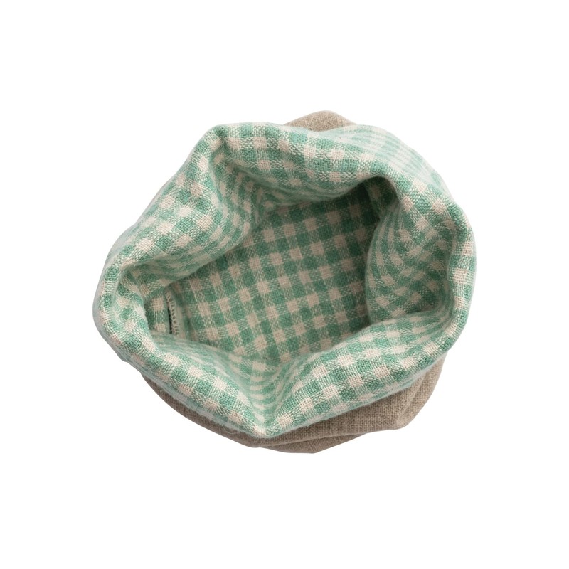 Creative Co-Op Handwoven Linen Bread Basket with Gingham Lining, Aqua