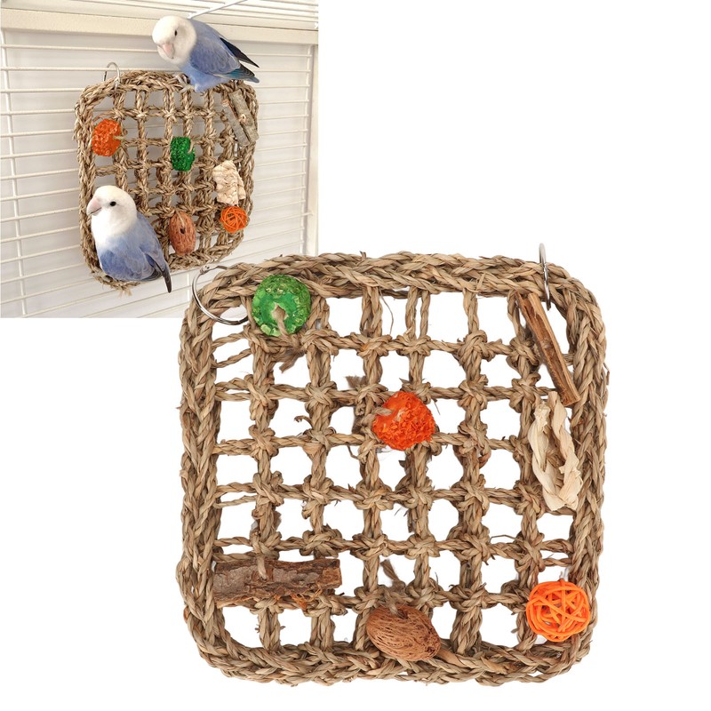 Bird Foraging Wall Toy Boredom Relief Seagrass Hand Woven Parrot