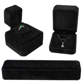 Okabay 4 pcs Velvet Earring Ring Brooch Cufflink Boxes Set, Rectangle Necklace Box, Velvet Pendant Gift Long Chain Jewelry Display Boxes, Bangle Bracelet Box for Ceremony Mens Women