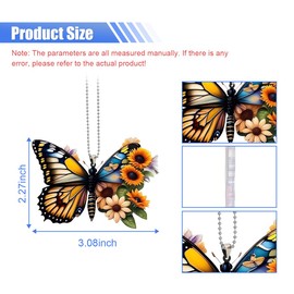 Butterfly Car Rearview Mirror Accessories, Cute Acrylic Hanging Car Rearview Mirror Charm, Sunflower Car Ornament Pendant for Home Decoration Keepsake Christmas Valentine's Day Gift (Yellow&Black)
