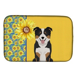 Caroline's Treasures WDK5330DDM Summer Sunflowers Tricolor Border Collie Dish Drying Mat Absorbent Dish Drying Mat Pad for Kitchen Counter Dish Drainer Mat for Countertop, 14 x 21", Multicolor
