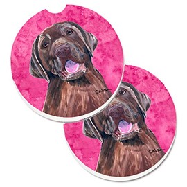 Caroline's Treasures SC9127PKCARC Pink Labrador Set of 2 Cup Holder Car Coasters Absorbent Sandstone Coasters for Car Cup Holders Gifts for Men or Women, Large, Multicolor