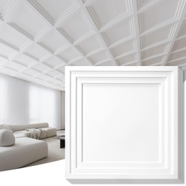 Art3d 12-Pack 24×24 Inch PVC Waterproof Drop Ceiling Tiles for Home Décor - 2x2 ft 3D Modern Ceiling Panel for Suspended Grid, White