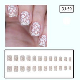 Press on Nails Square Short Length Christmas Acrylic Glossy Full Cover Extra Short Square False Nails with Snowflake Designs Artificial Xmas Fake Nails with Glue ons Fingernails for Women(DJ59)
