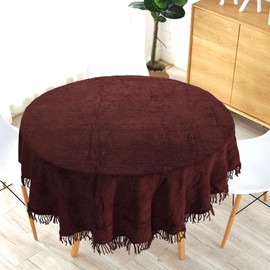 Sapphire Collection Traditional Cotton Chenille Table Covers Tablecloth Non Iron for Dining Party Kitchen Material Tablecloths with Fringe Kitchen Dinning Tabletop (137cm Round,Burgundy)