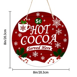 Hot Cocoa Served Here Round Wooden Hanging Sign for Home Office Wall Art Decor Door Hanger Gift 8×8 Inches