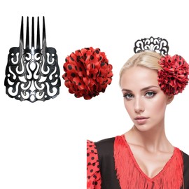Large Flamenco Hair Comb for Women Flower Hair Clips 2 Pieces Accessories for Sevillana and Festival Andalusian Flamenco Costume (Black, Red, Large)