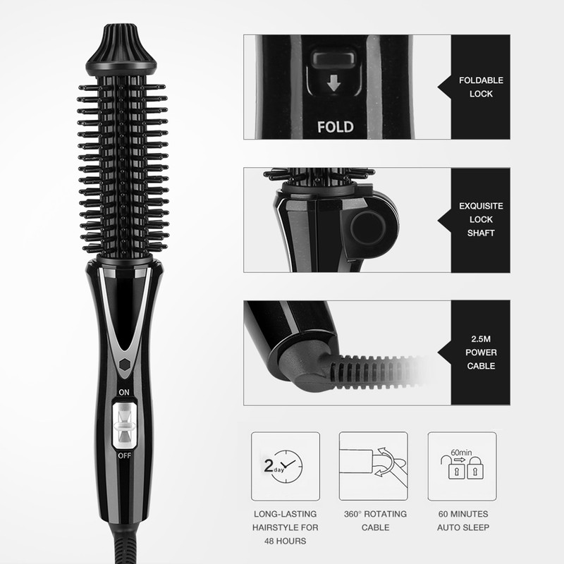 Ceramic Tourmaline Foldable Anion Hair Brush Curler Hair Curling Iron