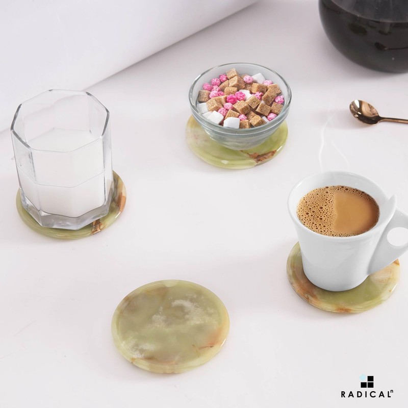 Marble Coasters Set of 6 Green Onyx 3.5 Inch Round