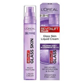 L'Oreal Paris Revitalift Filler Glass Skin Liquid Cream - Larger Size - Hybrid Milky Serum + Moisturiser, Korean-Skincare Inspired, Glass Skin Glow with 100 hours Hydration [Hyaluronic Acid], 70ml
