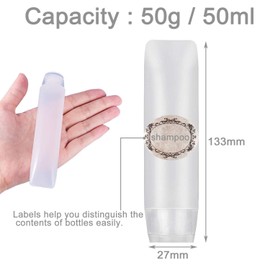 JamHooDirect 6Pcs 50ml Clear Plastic Empty Travel Bottles with Flip Cap, Transparent Refillable Cosmetic Containers Squeezable Tubes includes 12 stickers for Shampoo, Conditioner, Lotion, Toiletries
